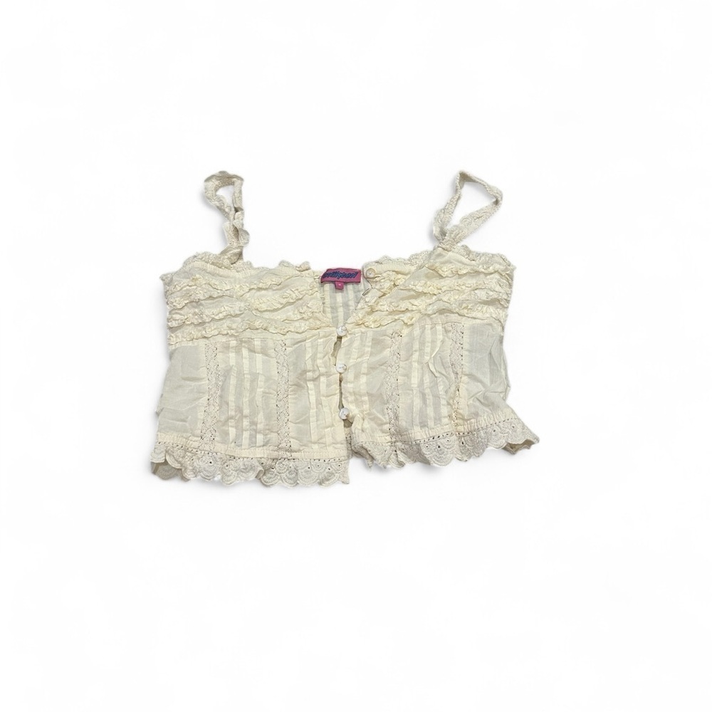 Edikted Cream Cropped Textured Tank Top Medium